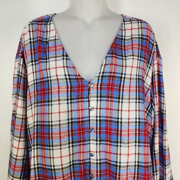 Lane Bryant Womens Top Size 14 Classic Button Down Tie Hem Plaid Long Sleeve Red - Picture 3 of 12